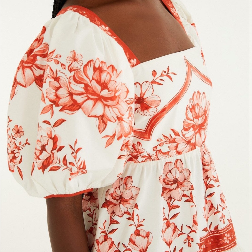 NWT 🌺 FARM RIO Red Porcelain Garden Mini Dress - Picture 2 of 9